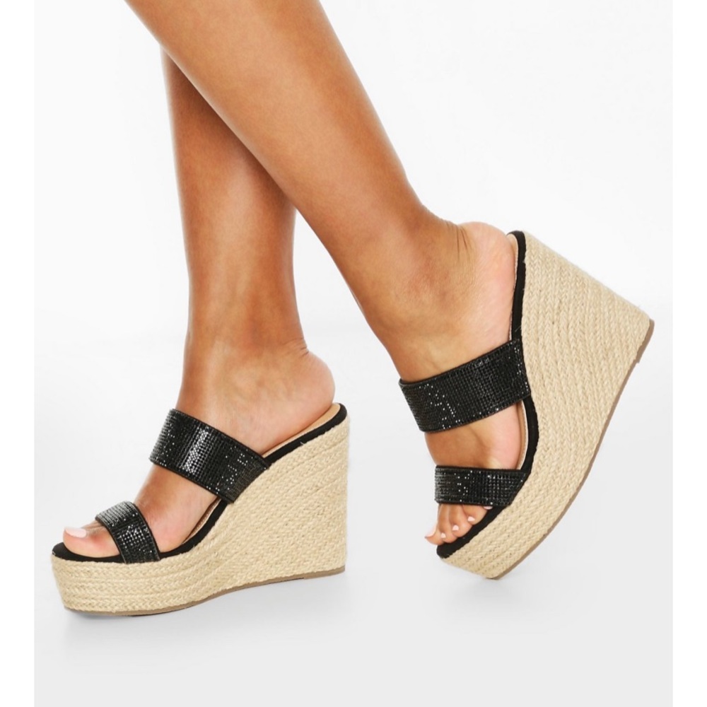 Brand new in the box double strap bling wedges